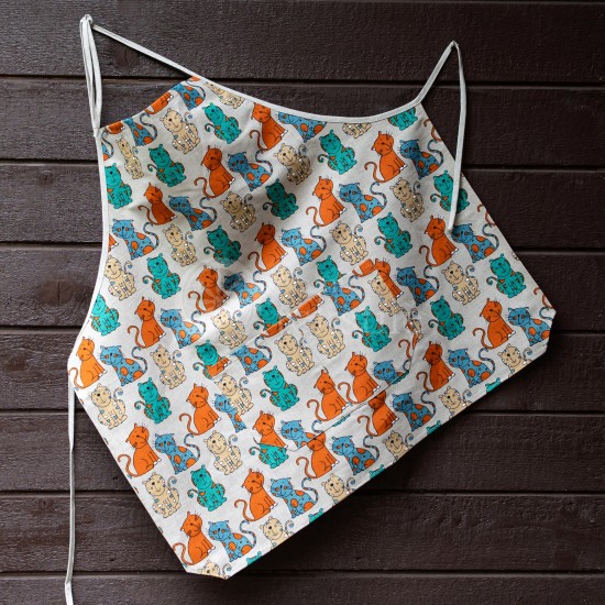 Colourful half-linen kitchen apron "Cats"